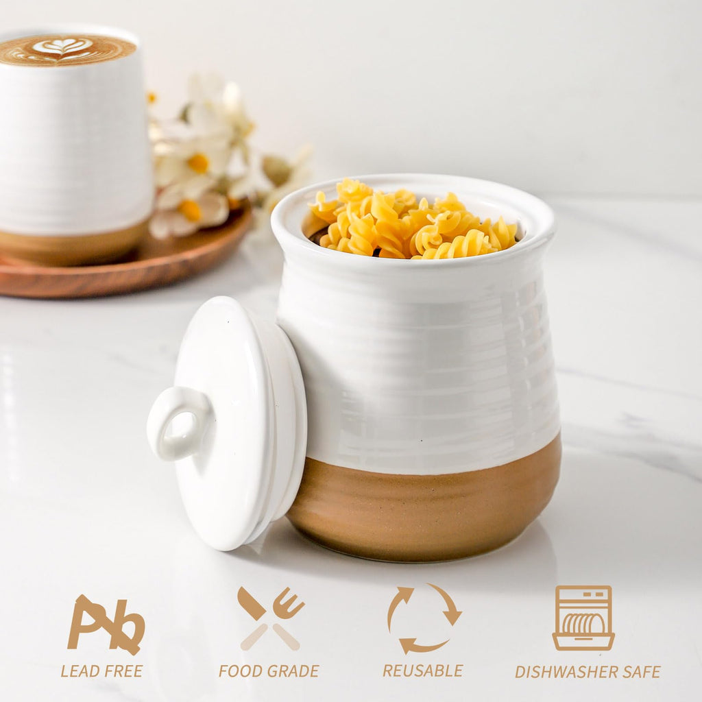 Ceramic Food Storage Jar, 35 Oz Porcela Canister with Airtight Lid, Farmhouse Coffee Canister for Counter, Tea Sugar