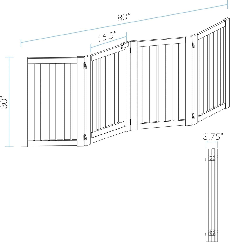 Freestanding Wooden Pet Gate with Door Adjustable Dog Barrier Portable Indoor Safety Fence for Pets Durable Wood