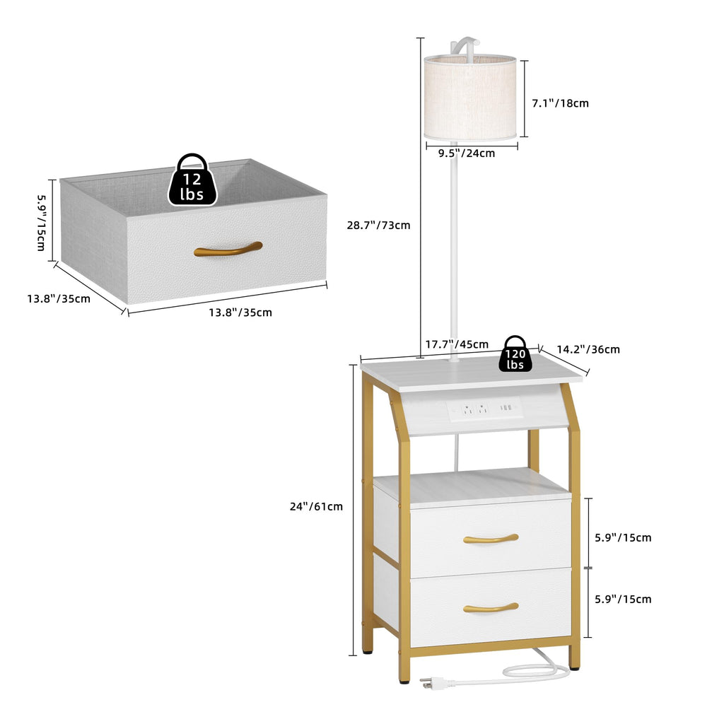 End Table with Floor Lamp, Nightstand with Charging Station, Floor Lamp Table with 3-Color Temperature Bulb, Bedside