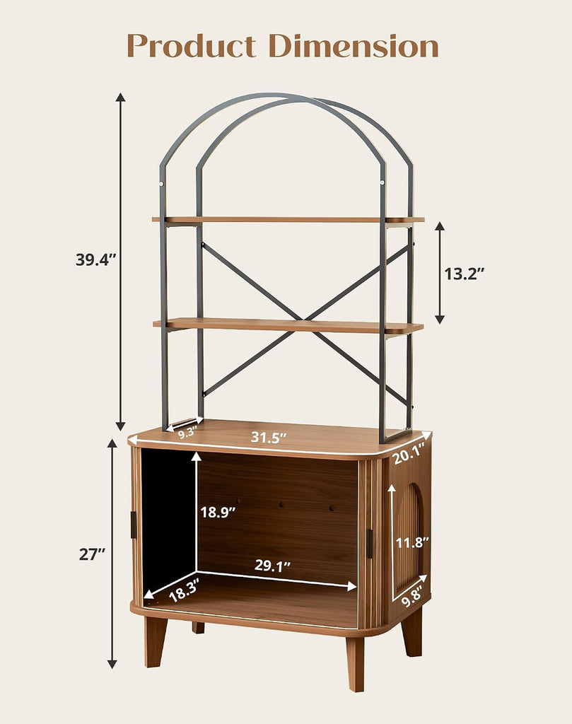 66" Cat Litter Box Enclosure, Hidden Litter Box Furniture with Shelves, Wooden Cat Washroom and Pet House with Sliding
