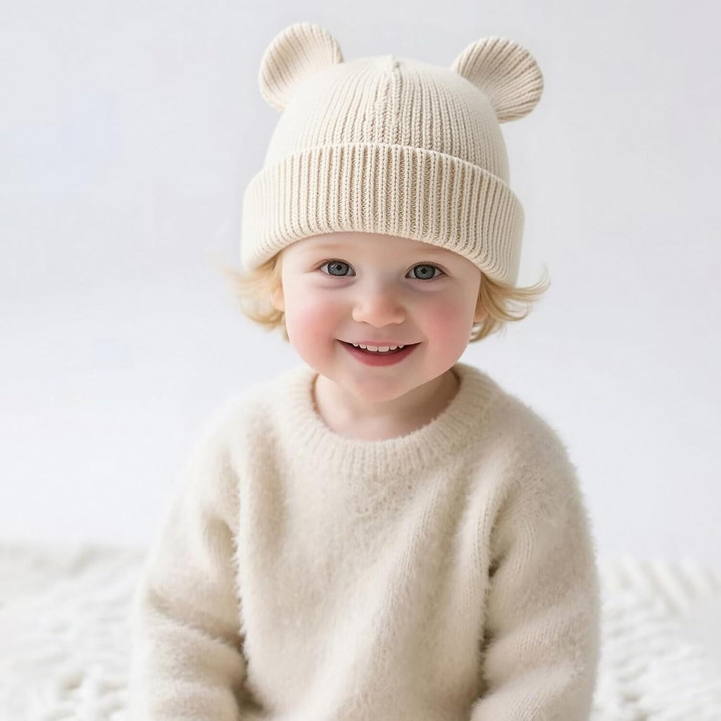 Cotton Baby Beanie Winter Knitted Hat with Bear Ear