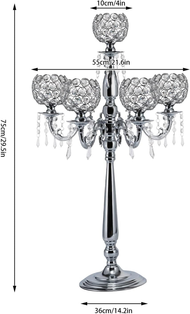 5 Arms 29.5in Tall Floor Candelabra Centerpieces Silver Crystal Candlestick Holders Crystal Chandelier Candle Holder