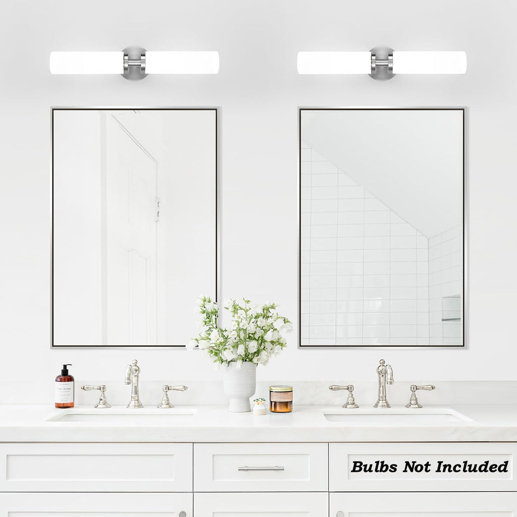 Wall Sconces Set of Two, Brushed Nickel Gold Bathroom Sconces Wall Lighting with Milky White Glass, Hardwired Modern