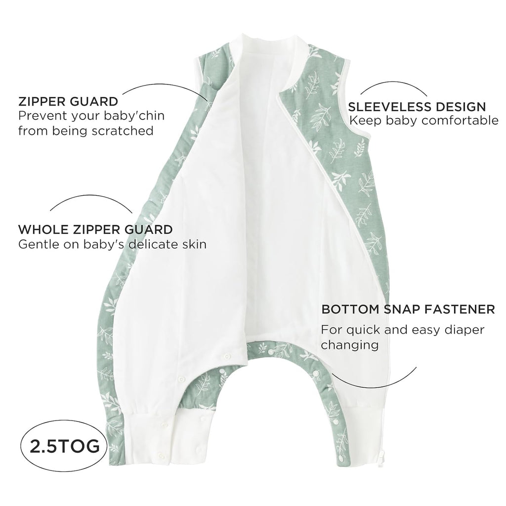 2.5 TOG Toddler Sleep Bag 100% Cotton Winter Side Open Zipper Baby Sleep Sack with Feet, Warm Toddler