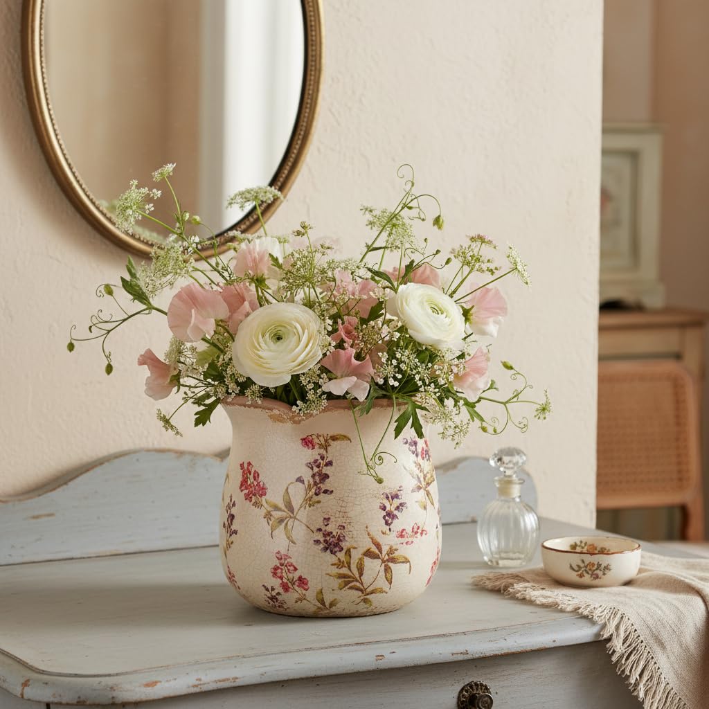French Farmhouse Ceramic Flower Pot & Utensil Holder for Indoor/Outdoor