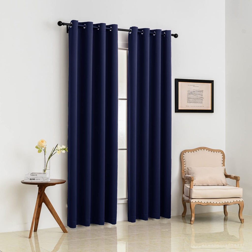 Navy Blackout Curtain, Light Blocking Drapes with Grommet, Thermal Insulated, Noise Reduction, 52 Inches Wide x 108
