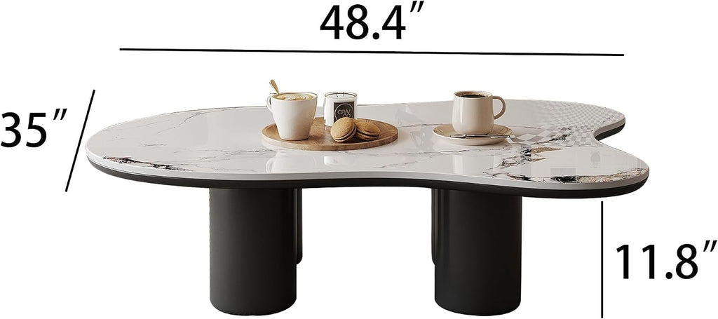 Modern Coffee Table for Living Room, 48.42" Cloud Coffee Table with White Sintered Stone Top, Large Living Room Table