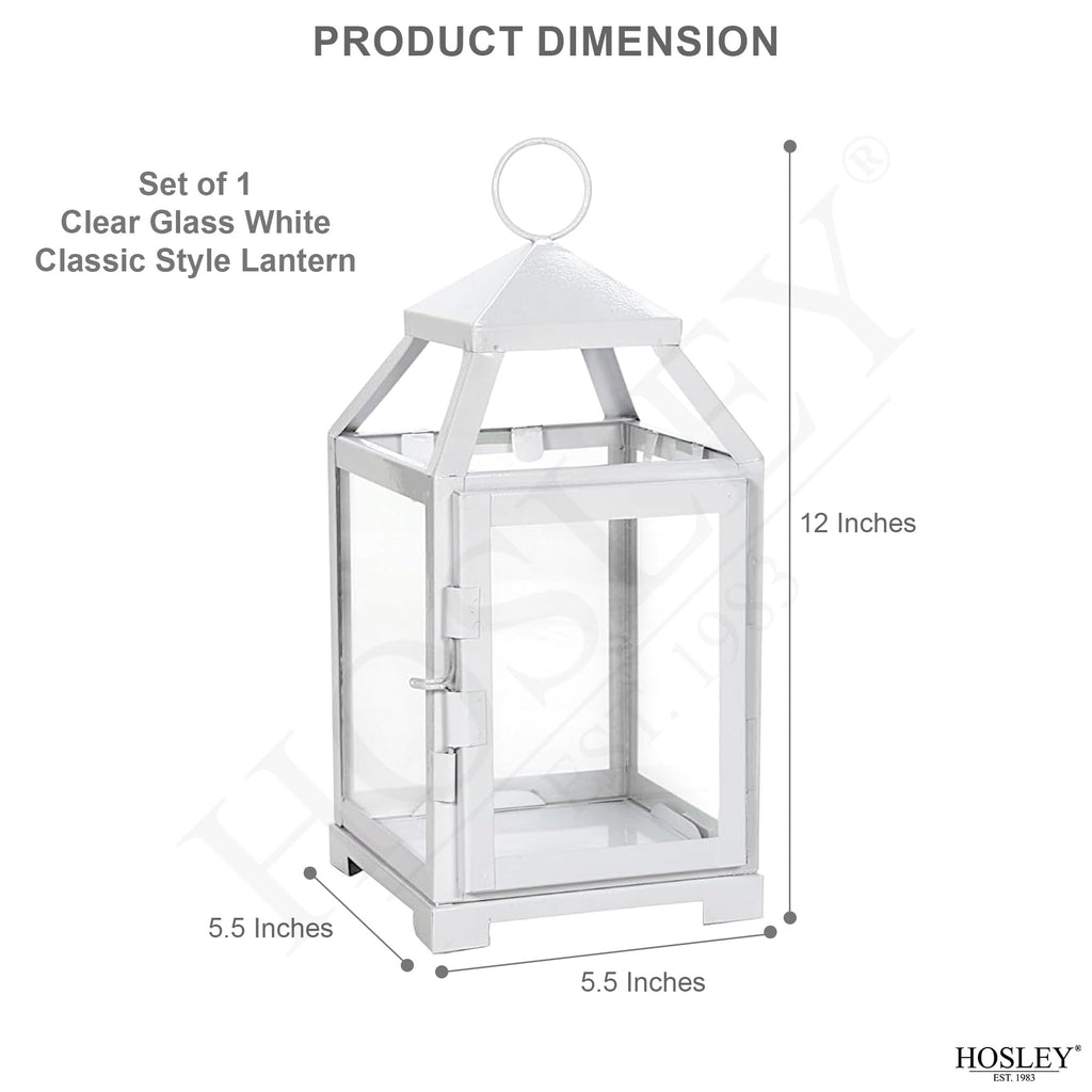 12 Inch High Clear Glass and Iron White Classic Style Lantern Ideal Gift for Weddings Bridals Special Occasions
