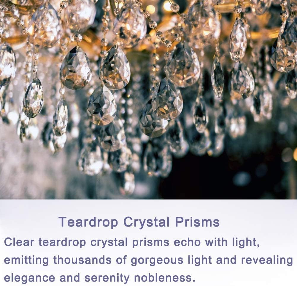 10Pcs 1ft Teardrop Crystal Strands, Hanging Beads Chain Garland, Chandelier Pendants Parts Glass Beads (50mm, Clear)