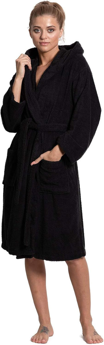 Women's Turkish Cotton Hooded Robe, Terry Hooded Bathrobe