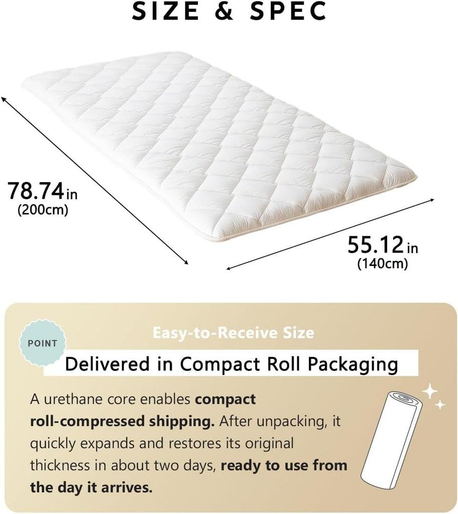 Japanese Futon Mattress Premium Full, Floor Sleeping Mat Tatami Shikibuton Igusa Natural Cotton