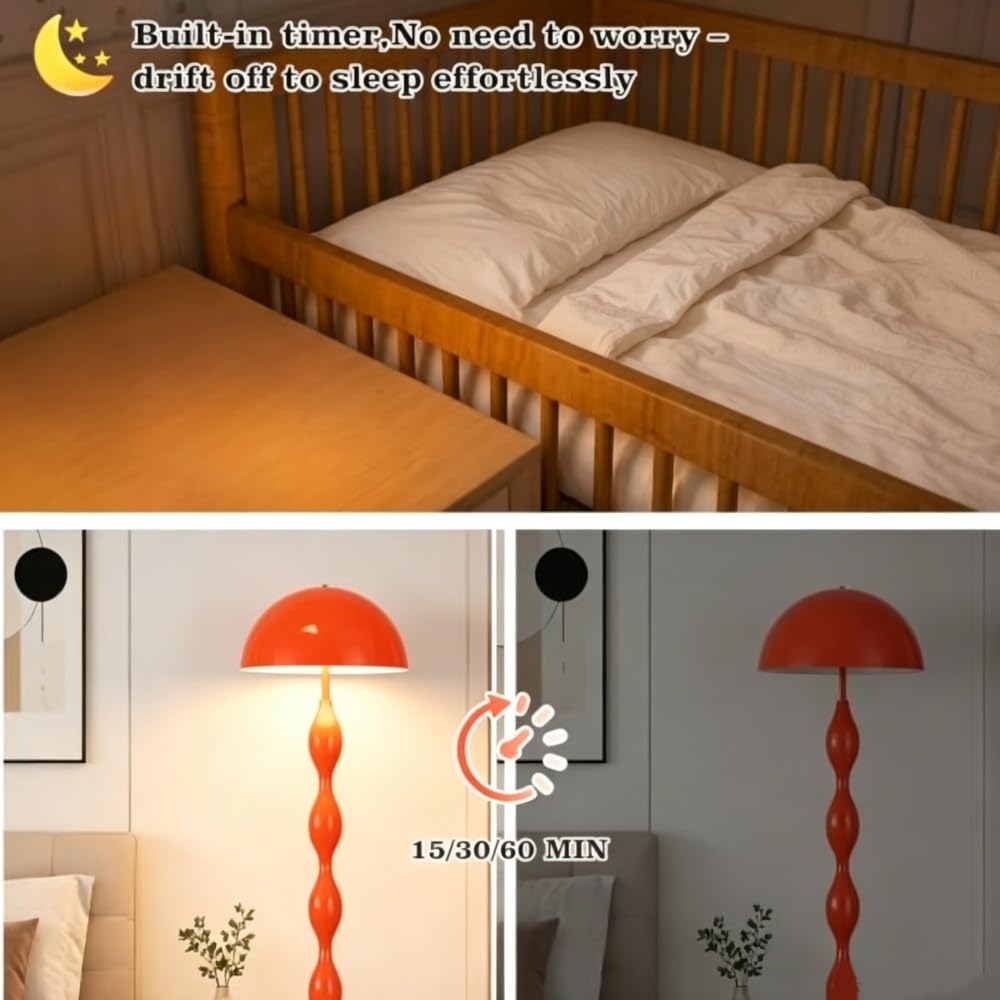Orange Mushroom Floor Lamp, Dimmable Standing Lamp with Remote Bulb