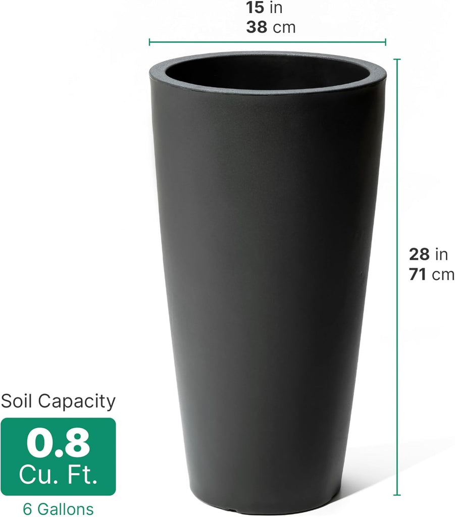 Tremont Tall Round Tapered Planter 2-Pack, 28 in Resin Planters, Self-Watering, Onyx Black