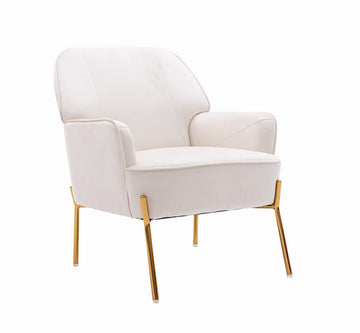 Comfy Velvet Accent Chair with Glam Metal Legs Bedroom Living Room Beauty(White)