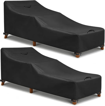 Outdoor Chaise Lounge Covers, 80L x 30W x 30H Inches, 2-Pack, Black | Patio Pool Lounge Chair Covers, 420D Oxford