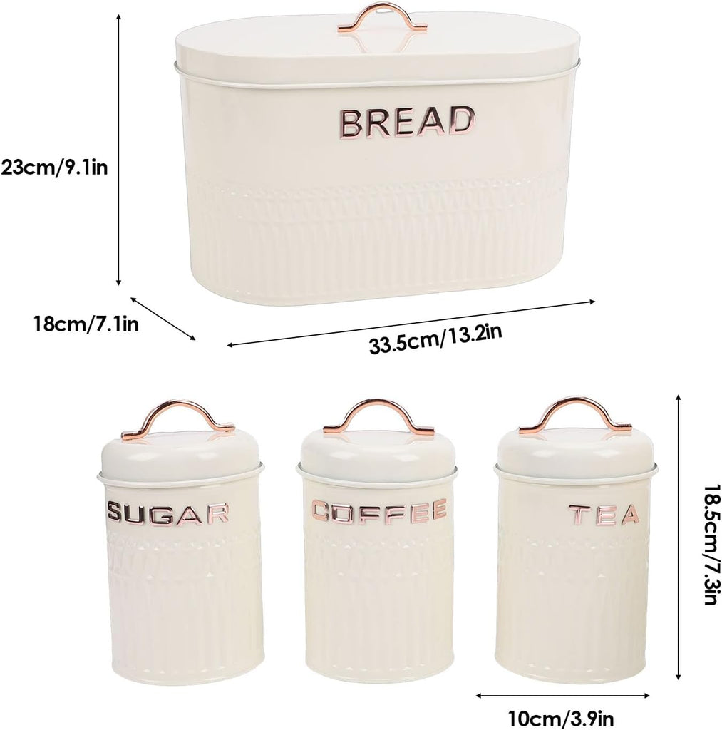 Kitchen Canister Set with Bread Box for Countertop, 4PC Iron Coffee Tea Sugar Canisters Storage with Lid, Airtight