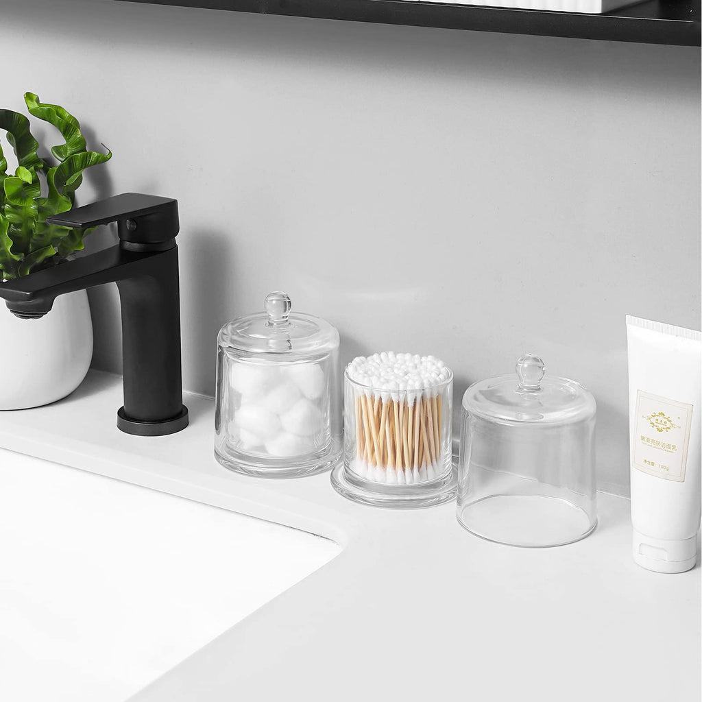 2 Pack Qtip Holder Thick Glass Apothecary Jars with Lid Accessories Vanity Organizers and Makeup Storage for Cotton