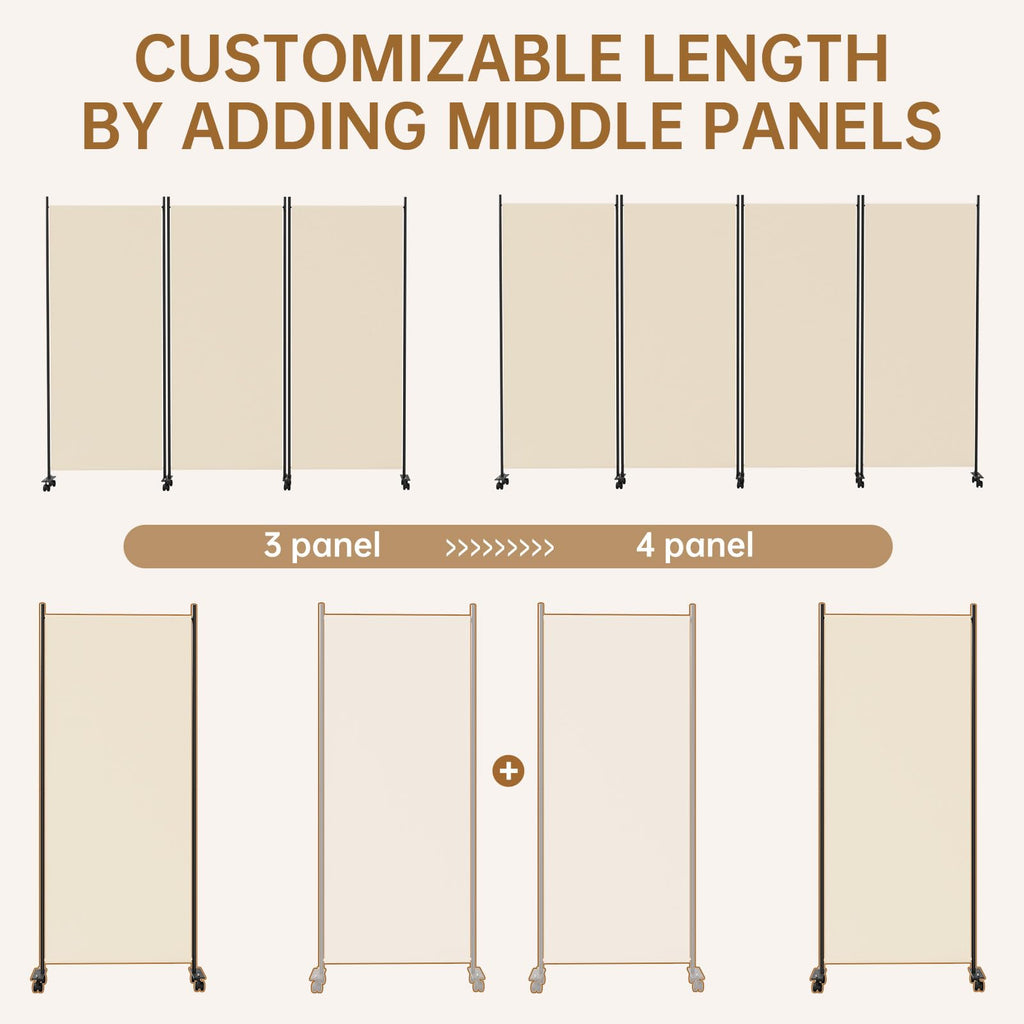 Room Divider 102'' Wide Folding Room Divider Panel with Wheel, Upgraded Base