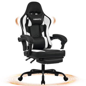 Gaming Chair with Footrest, Video Game Chairs for Adults, Black White