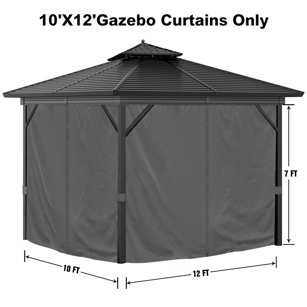 10'x12' Privacy Gazebo Curtains Outdoor Waterproof, 4-Panels Sidewall Curtain Universal Replacement with Zipper