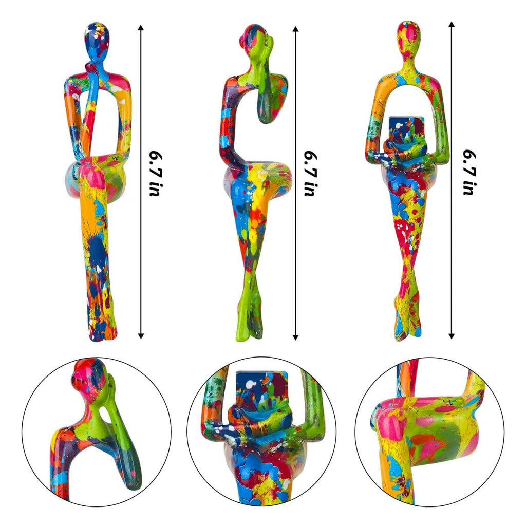 3Pcs Abstract Graffiti Art Thinker Statue, Reading Women Sculptures