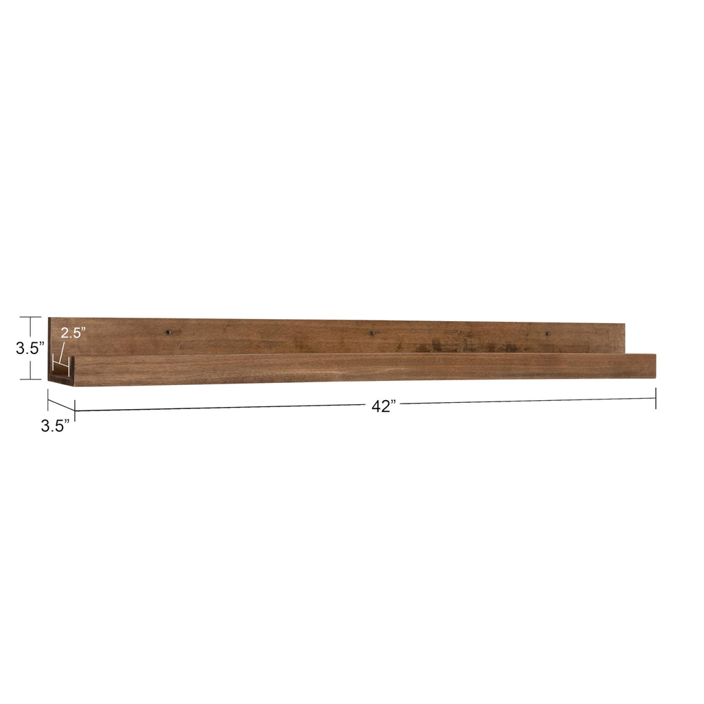 Levie Modern Floating Wall Shelf Picture Frame Holder Ledge, Rustic Natural Wood