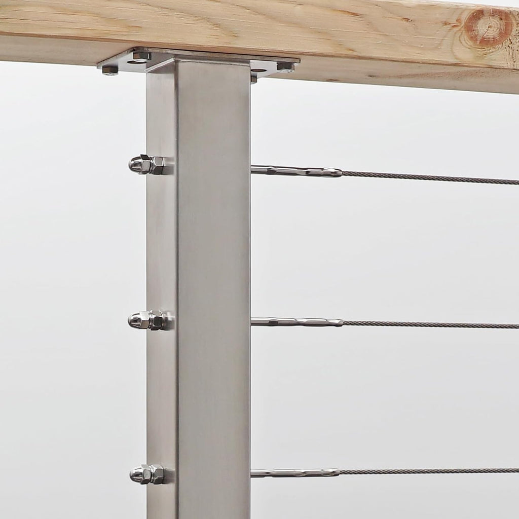 2 Pack Stainless Steel Cable Railing Post(2"×2") with 1/8 Cable Railing Kit, Level drilled (2, Silvery, 36 inch)