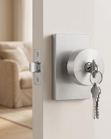 Brushed Nickel Entry Door Knob Exterior with Lock and Key 1 Pack