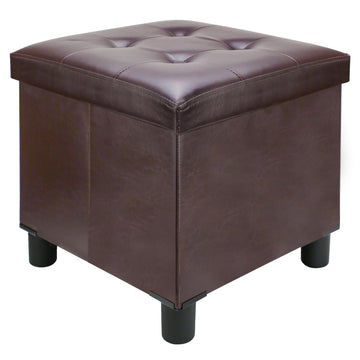 18 Inches Cube Storage Ottoman, Faux Leather Collapsible Square Folding Ottoman Furniture with Storage Bedroom, Foot
