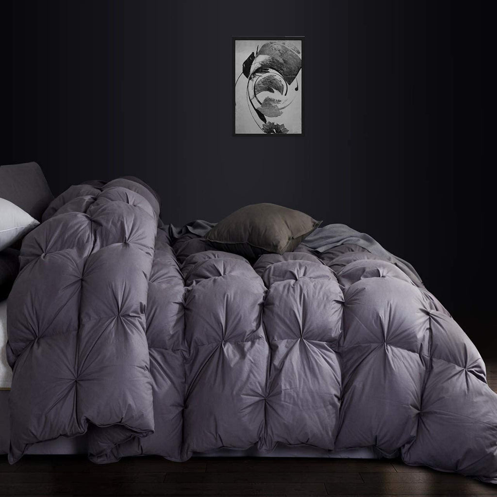 Luxurious Goose Down Feather Comforter Duvet Insert, Classic Pinch Pleat Style, 750+ Fill Power, 60 oz. Fill Weight