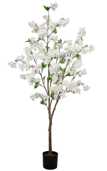 5FT Artificial Cherry Blossom Tree, White Flowers Faux Sakura Tree