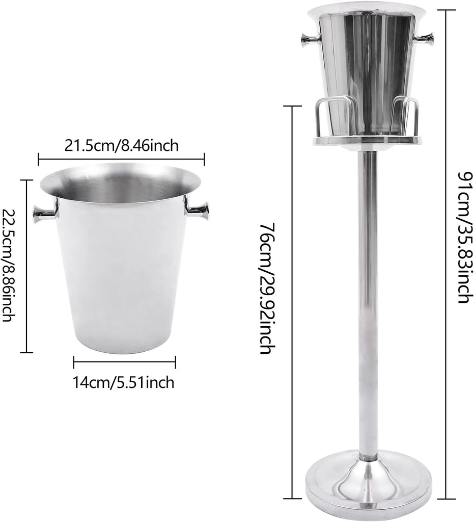35.83" Ice Bucket with Stand, 5L Stainless Steel Champagne Bucket with Stand, Free Standing Ice Holder for Party