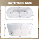 Acrylic Freestanding Soaking Bathtub with Toe-Tap Chrome Drain, Oval Stand Alone Tub, Ergonomic Soaking Tub (67")