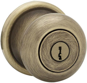 Juno Entry Door Knob with Lock and Key, Secure Keyed Handle Exterior, Front Entrance and Bedroom, Antique Brass, Pick