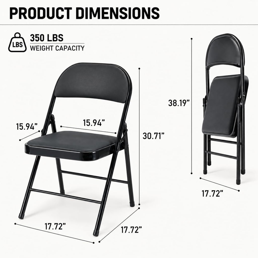 10 Pack Folding Chair, Black Folding Chairs with Cushion Portable Stackable Commercial Seat with Steel Frame, Padded
