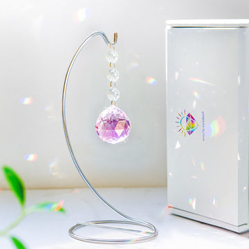 Grief Gifts for Women, 40mm Crystal Suncatcher 9-inch Silver Stand with a Greeting Card, in Memory of Loved One