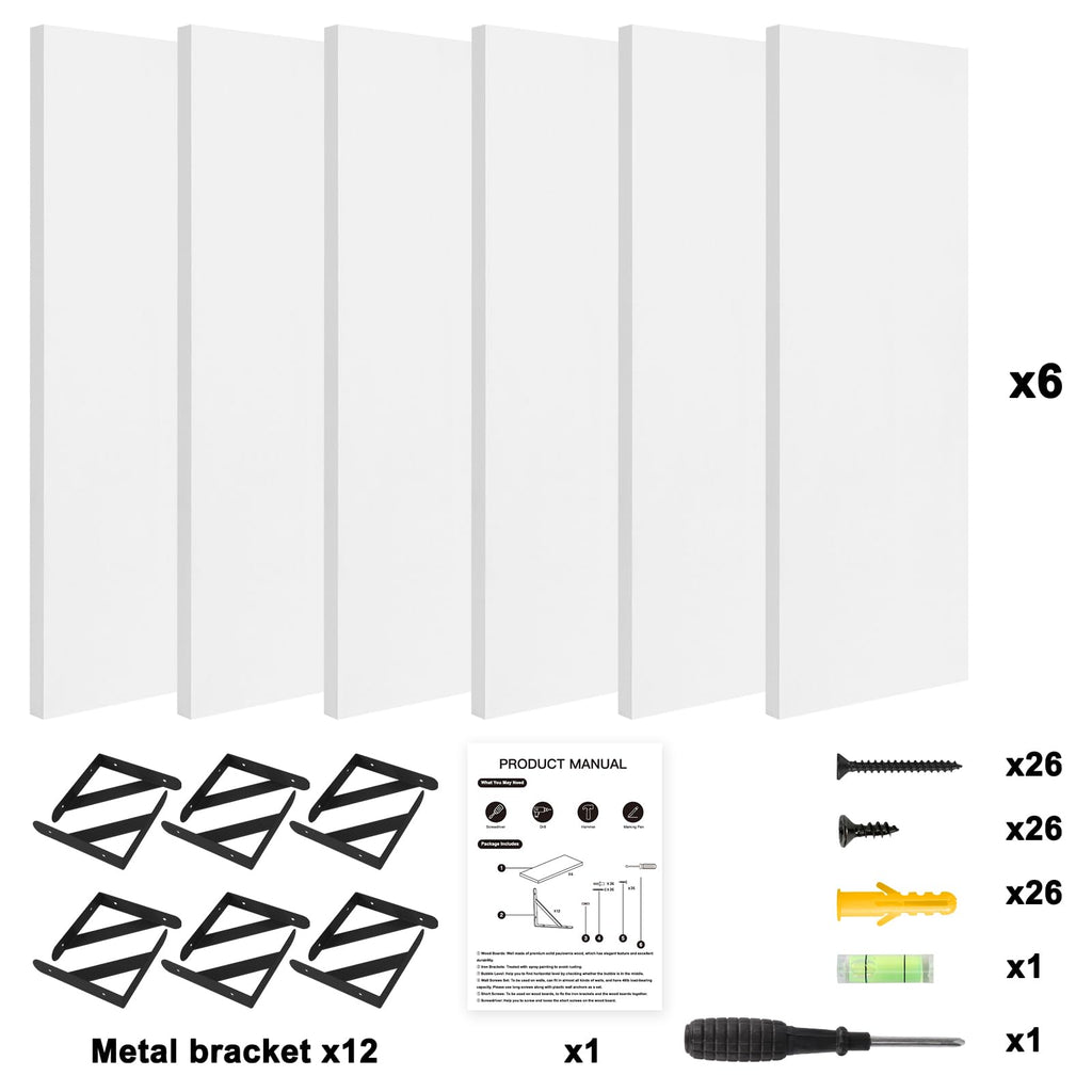 16.5 Inch Floating Shelves for Wall Home Decor, White, Set of 6