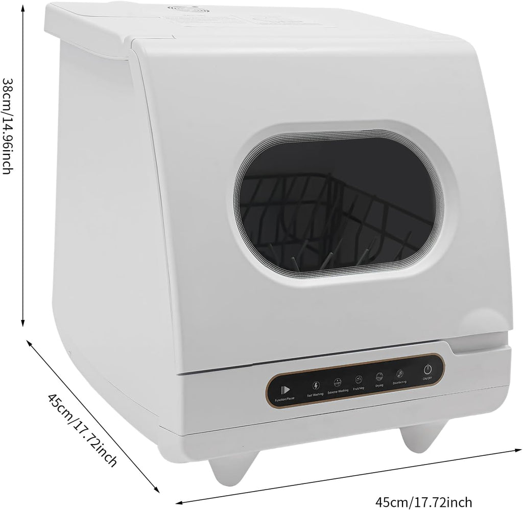 6-Set 110V Countertop Dishwasher, White, 800W, 5L Built-In Tank
