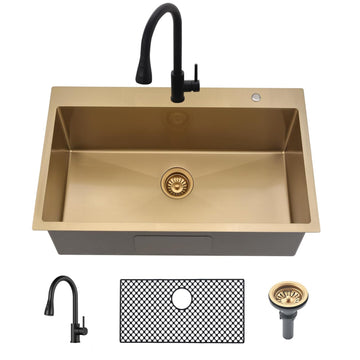 33x19 Gold Drop Sink with Faucet Stainless Steel