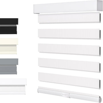Cordless Zebra Blinds for Windows with Free-Stop(White,24" W x 72" H) Dual Layer Shades for Day & Night Privacy and