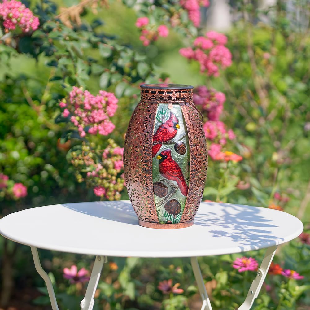 Solar Lantern Outdoor Waterproof, Hanging Solar Lantern Yard Decor, Cardinal Garden Decor, Cardinal Gift for Women