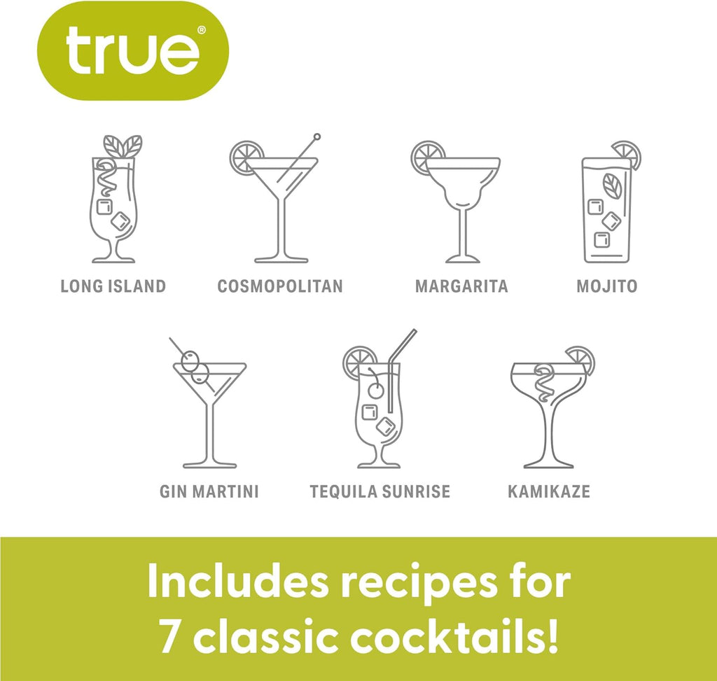 Glass Cocktail Shaker with 7 Classic Recipes and Measurements for Cold Brew Cocktails, Home Bar Accessories, Bar