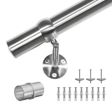 6FT Stair Handrail Kit, Stainless Steel 304, 1-11/16 Inch Railing, Silver
