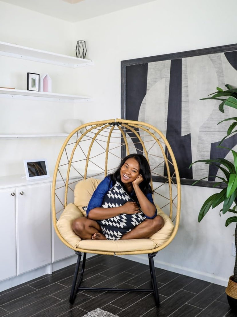 Egg Chair with Stand, Outdoor Egg Chair w/Premium PE Rattan Beige | 330lbs Egg Chair w/Weatherproof Rattan Weave &