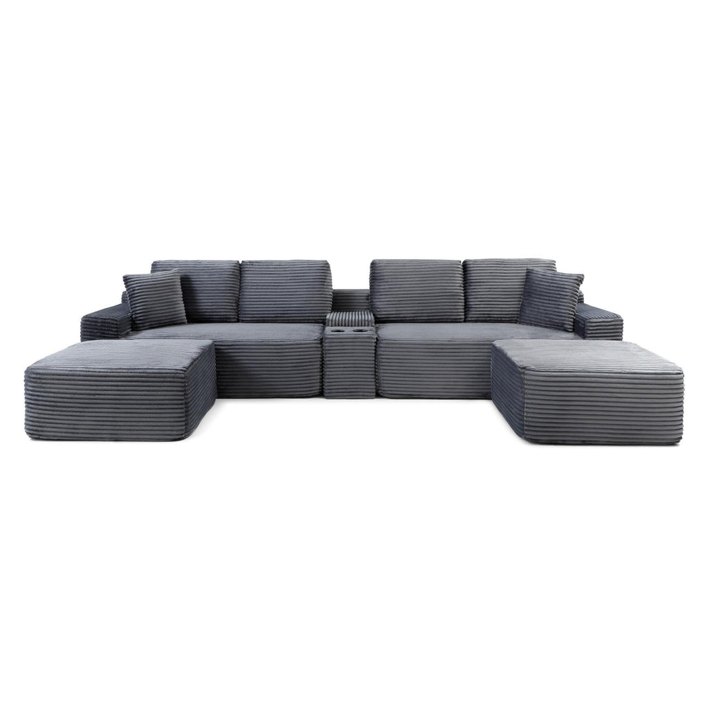 142" U-Shaped Sectional Sofa, Cloud Boneless Couch, Grey