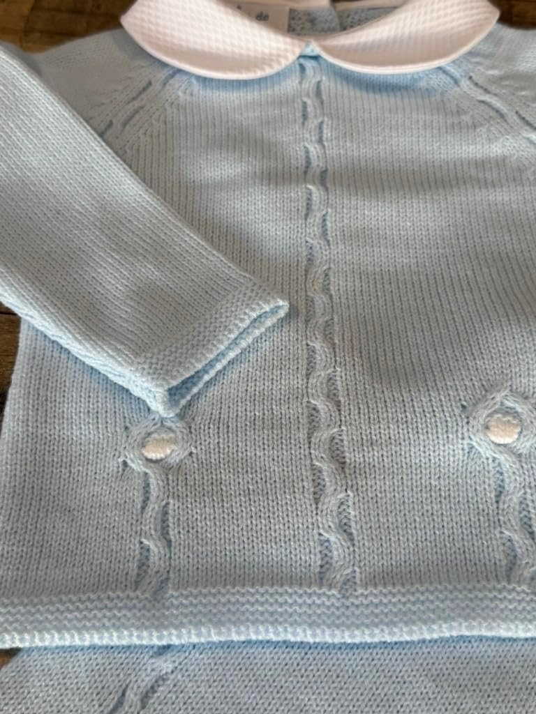 Boy Knitted Outfit Piece Sweater, Footed Pants and Hat Set Newborn Infant Long Sleeve - Made in Spain