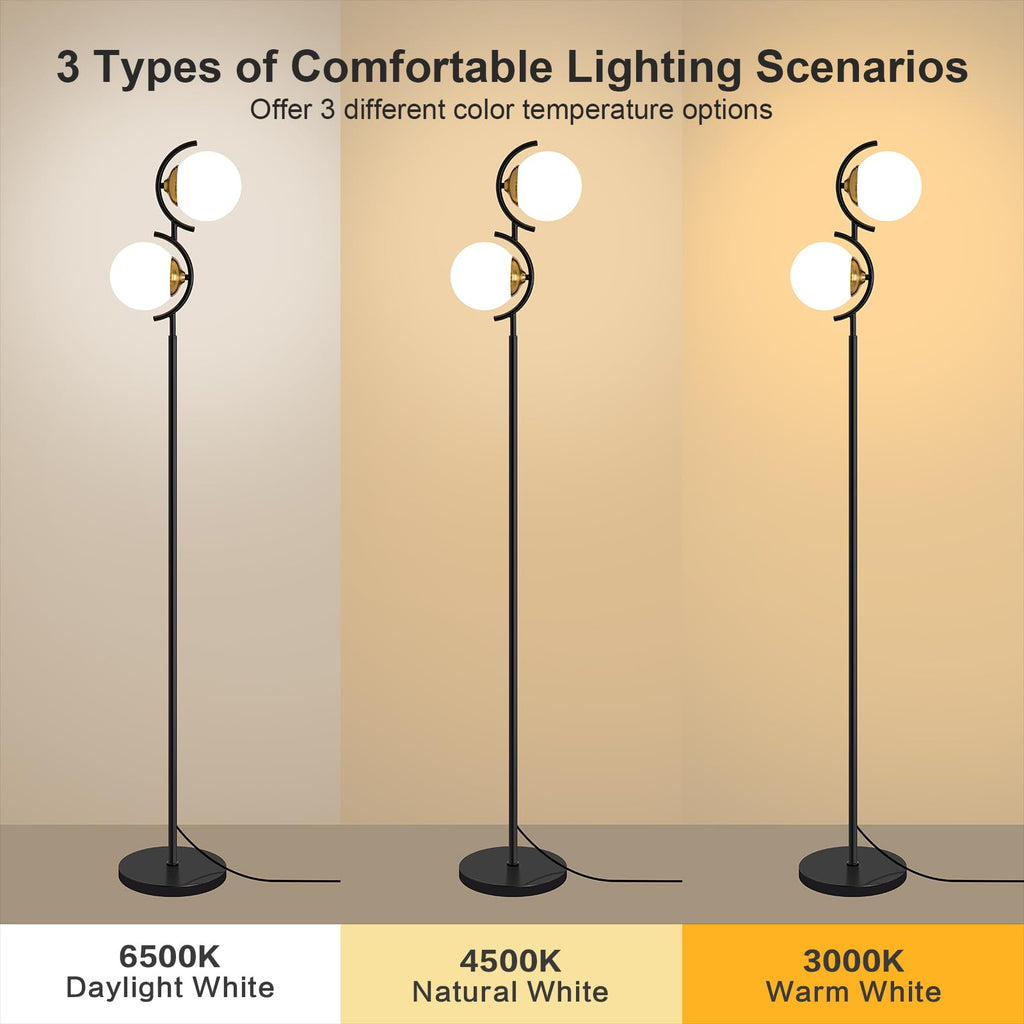 Globe Floor Lamp with Frosted Glass Shade, 3-Color Temperatures