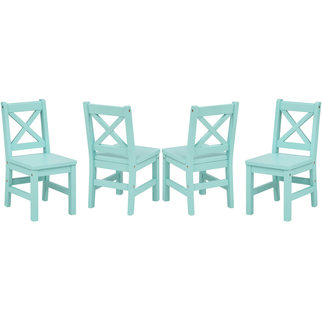 Solid Hard Wood Kids Table and Chair Set, Mint Blue, 5 Piece