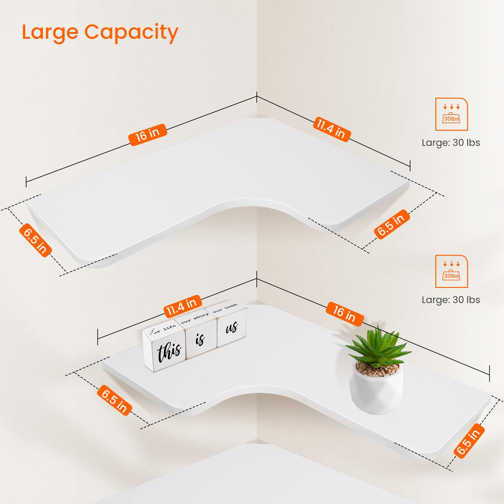 Corner Floating Shelves, Set of 3 Corner Wall Shelves with Wire Hole, L-Shaped Wood Hanging Storage Shelf for Wall