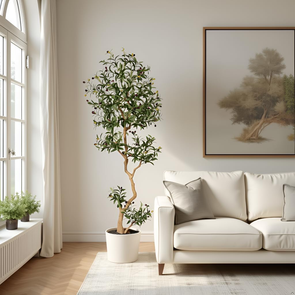 Fake Olive Tree 7.0 Feet - Artificial Plants Indoor, Faux Olive Tree, Fake Tree Decor, Faux Trees Indoor - Tall